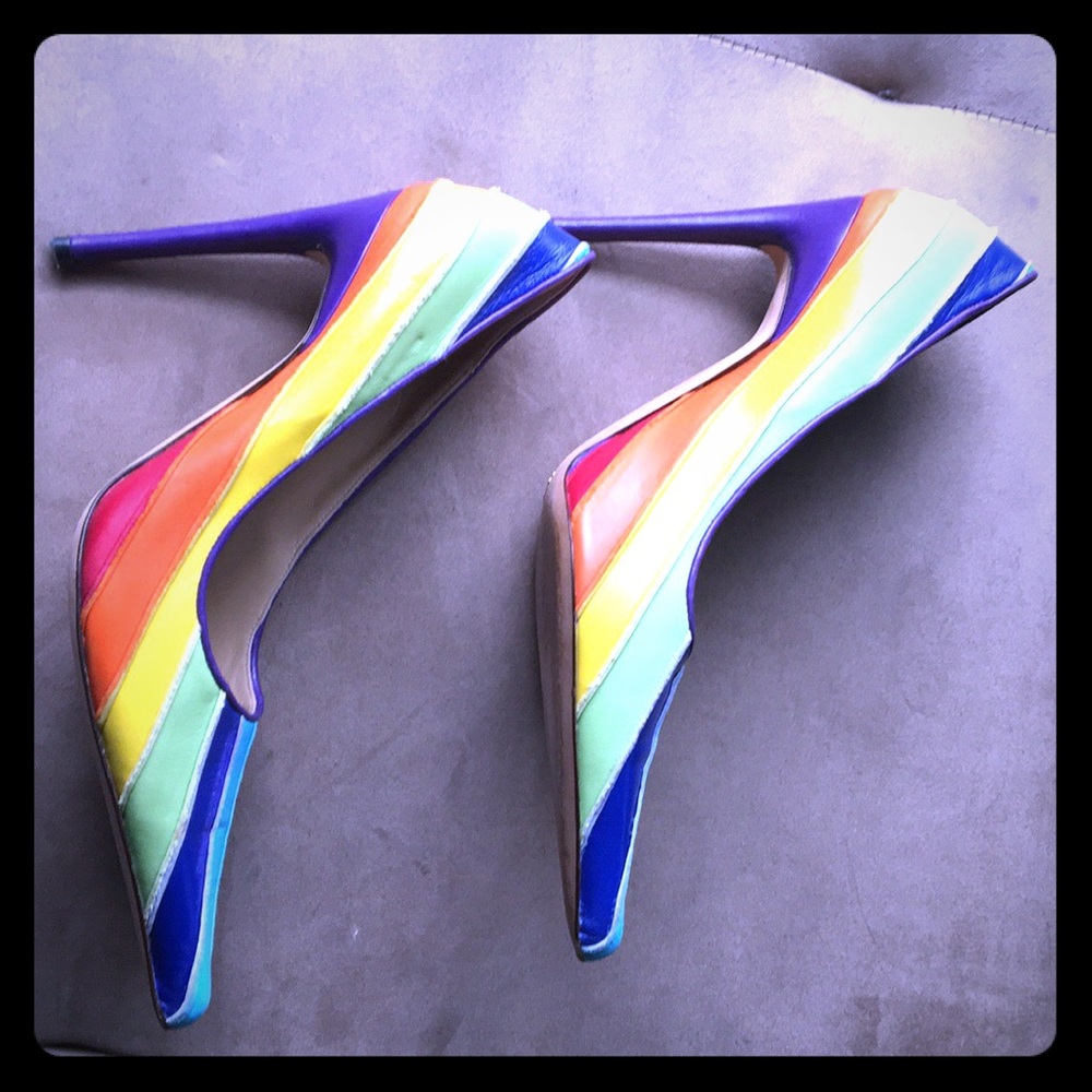 Dolce and Gabbana leather rainbow striped heels